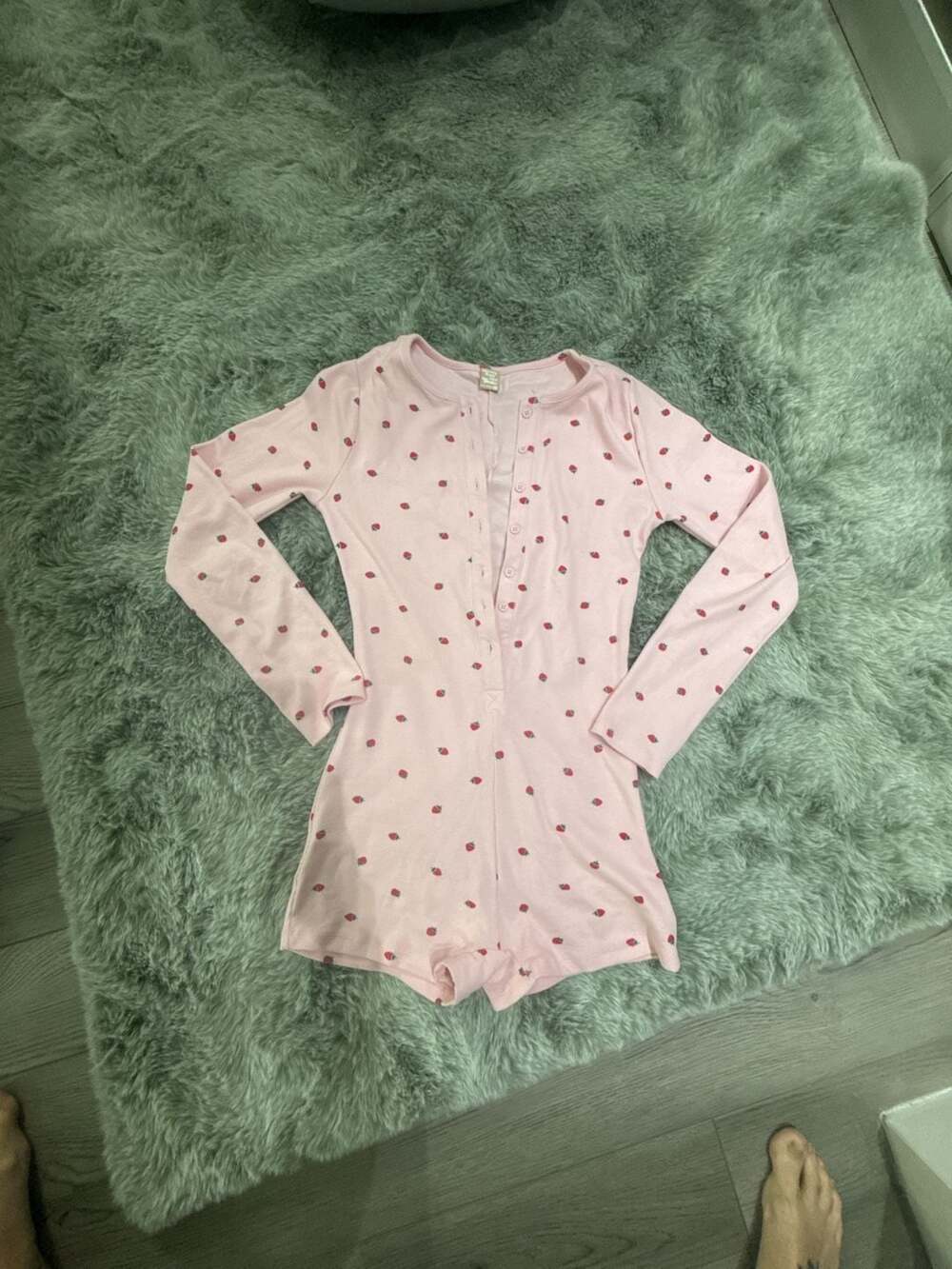 Pink Strawberry Pointelle Button Down Pj Set